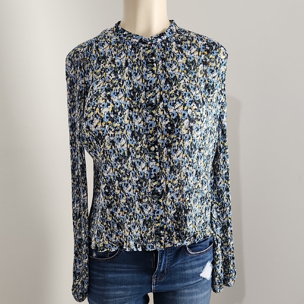 Boden Floral Blouse - Blue and Black Long Sleeves Saze 6
